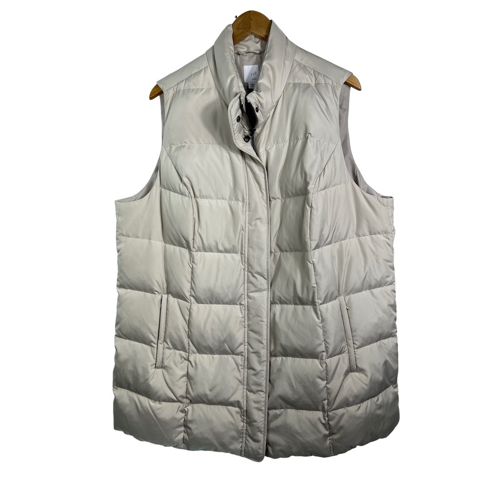 J. Jill Down Puffer Vest Womens 2X Beige Champagne‎ Quilted Mock Neck 074174